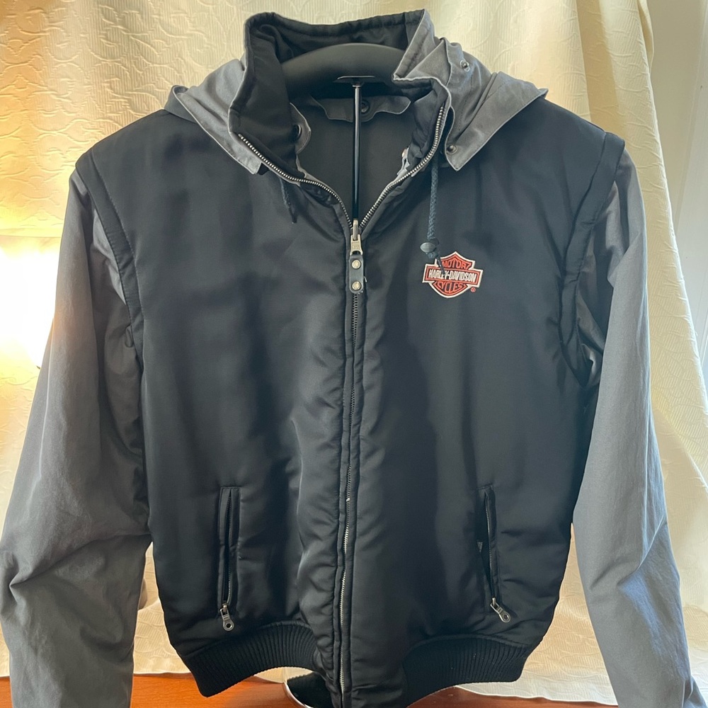 Harley Davidson Men’s Motorcycle Jacket/Vest Large Removable Hood/Sleeves EUC